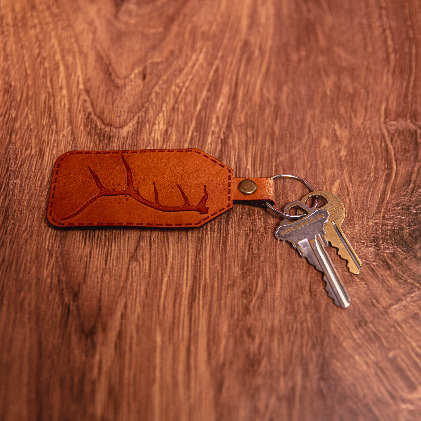 Elk Antler Leather Keychain