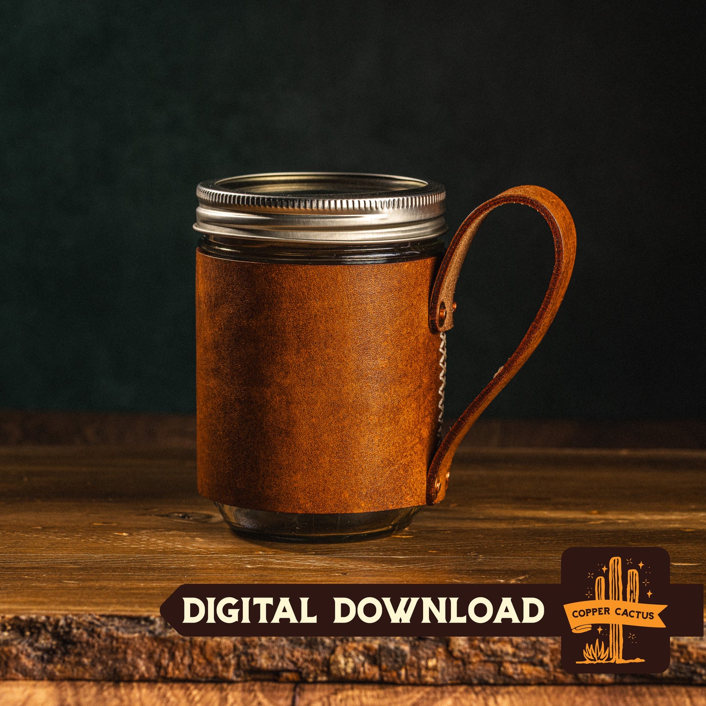 Wide Mouth Pint Mason Jar Leather Sleeve - Digital Template