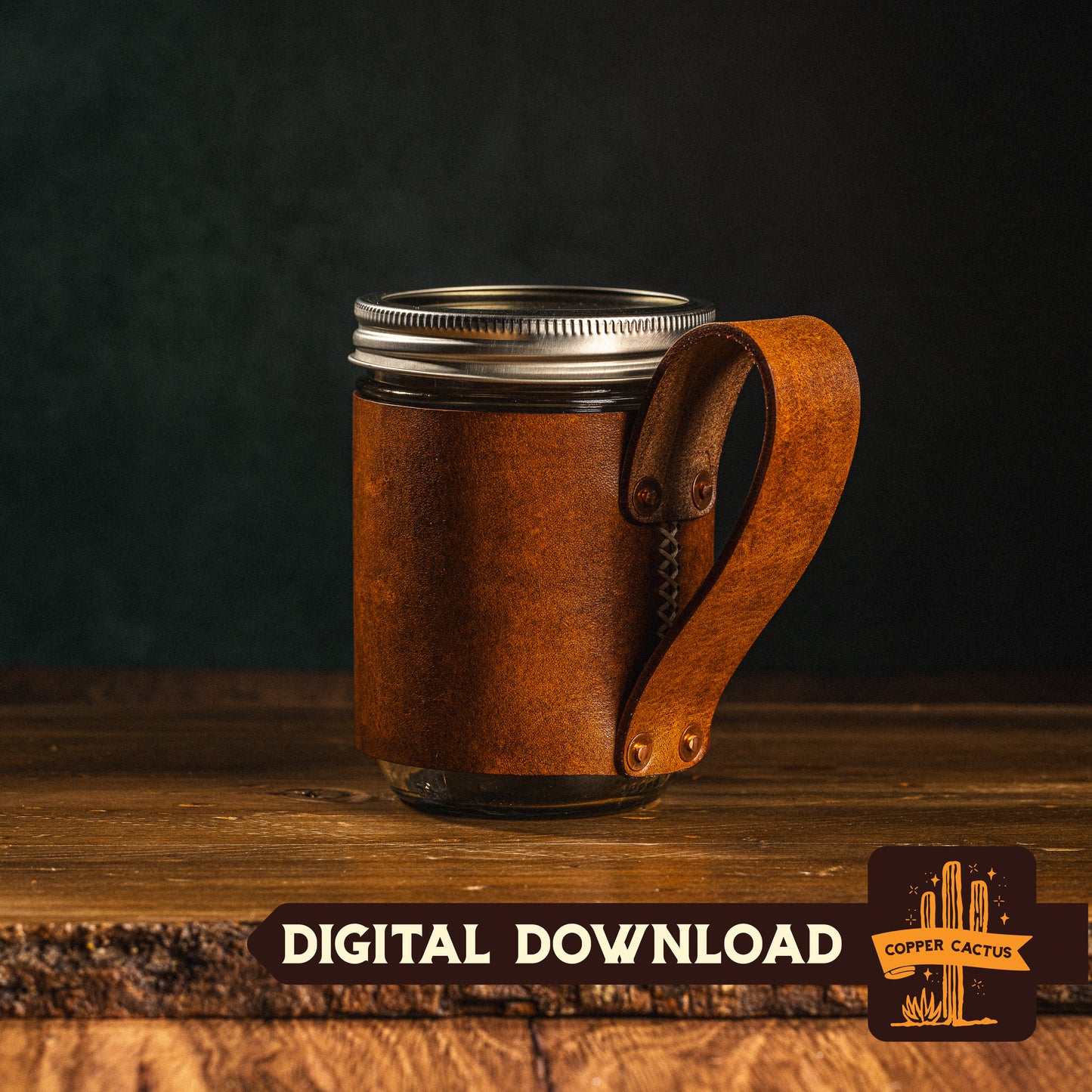 Wide Mouth Pint Mason Jar Leather Sleeve - Digital Template