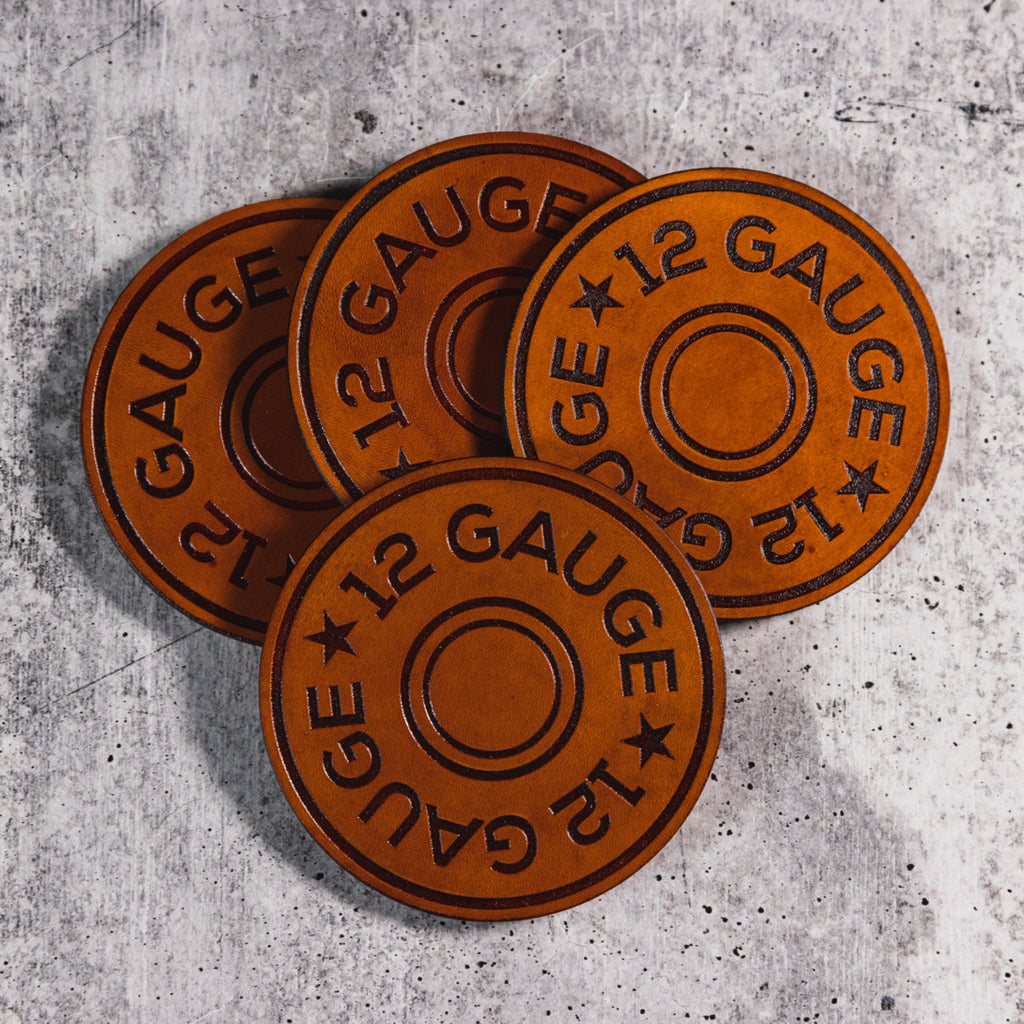 Leather 12 Gauge Coaster Set