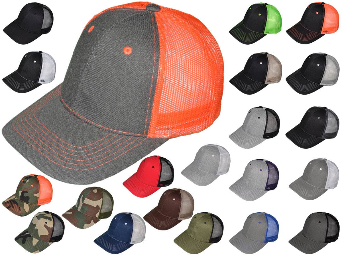 *Youth Size* Blank Trucker Hats - Structured Mesh BK Caps