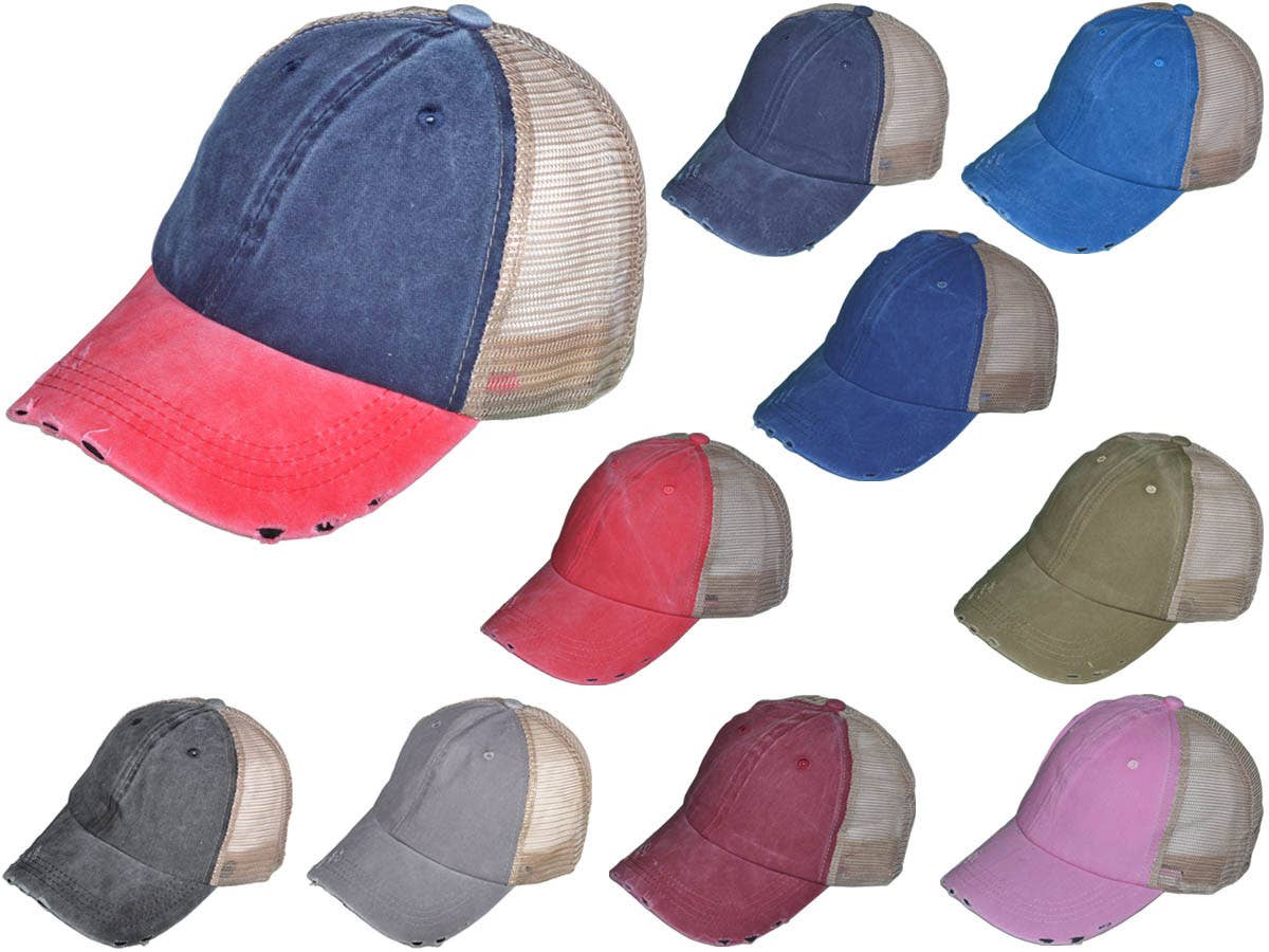 Vintage Trucker Hats - Unstructured Pigment-Dyed Distressed