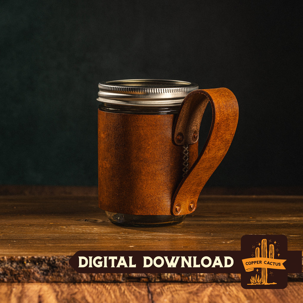 Wide Mouth Pint Mason Jar Leather Sleeve - Digital Template