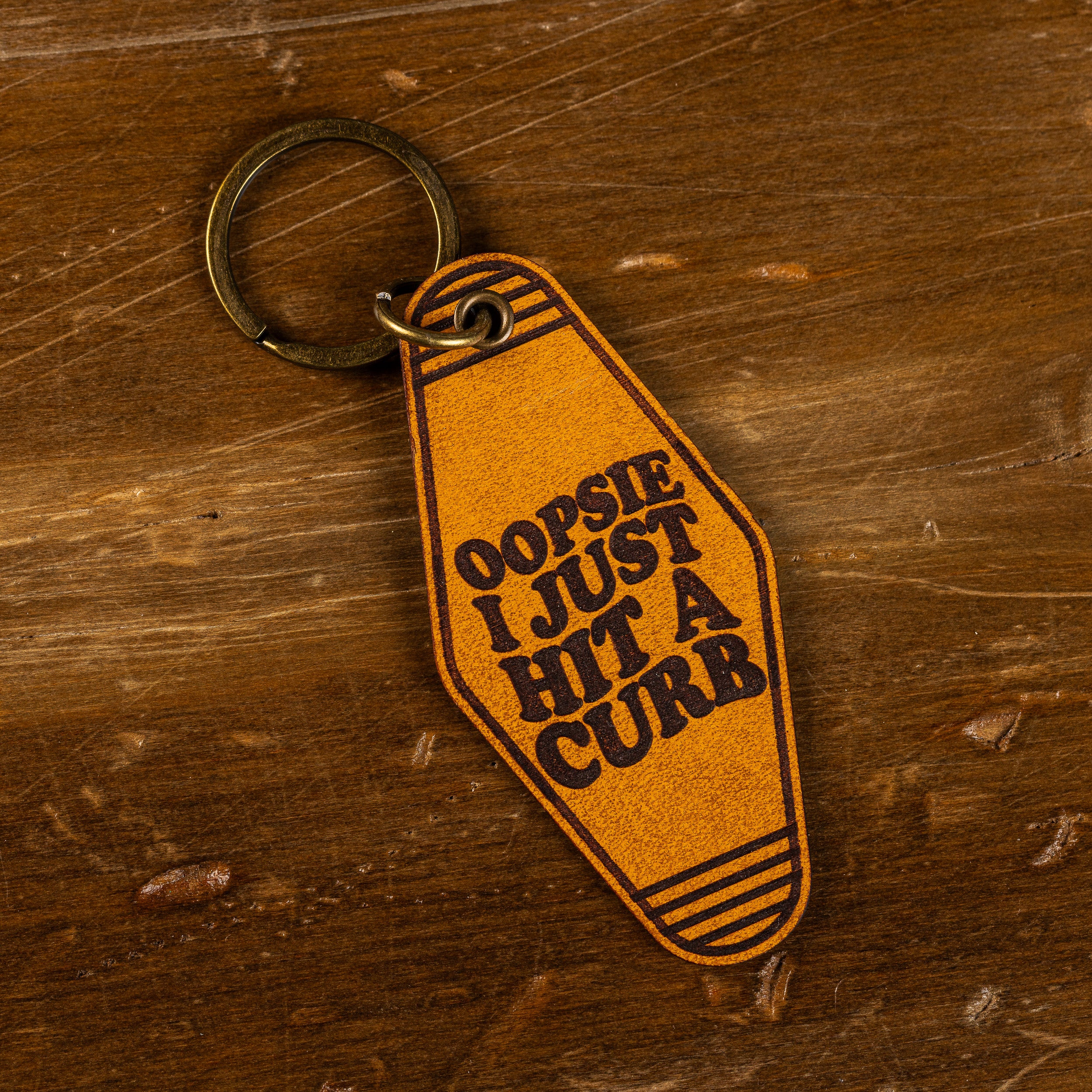 'OOPSIE I Just Hit A Curb' | Leather Motel Style Keychain