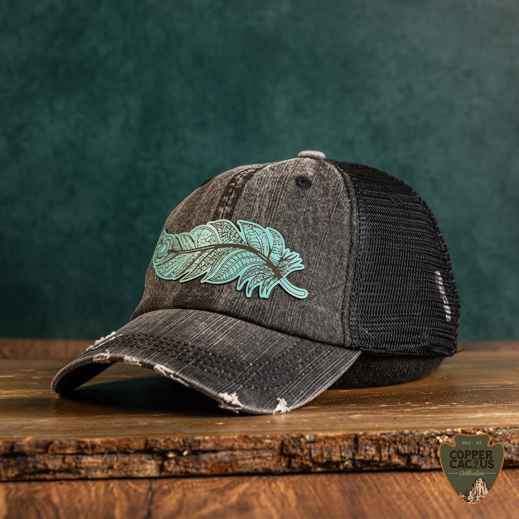 Turquoise Feather | Ponytail Cap