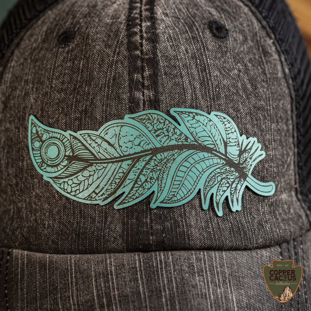 Turquoise Feather | Ponytail Cap