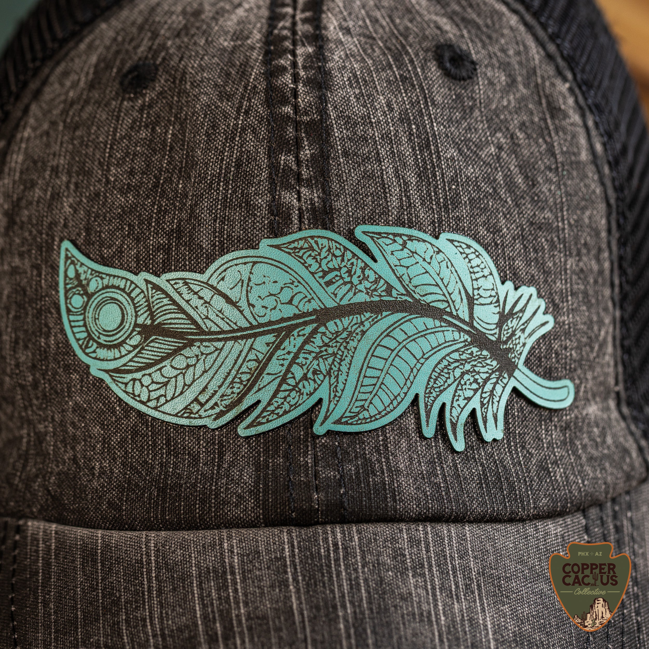 Turquoise Feather | Ponytail Cap
