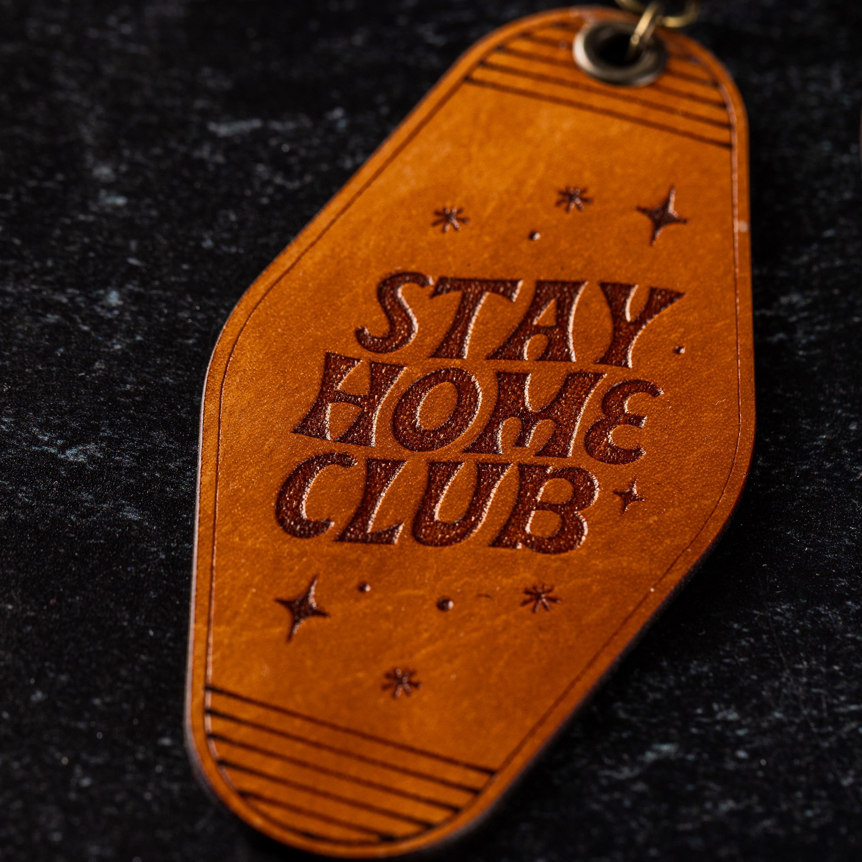 'Stay Home Club' | Leather Motel Style Keychain