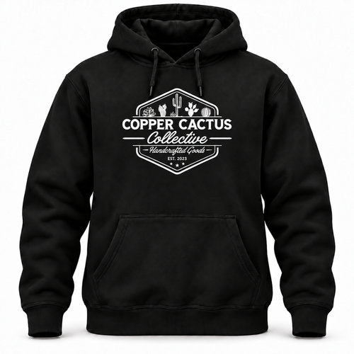 Black Copper Cactus Collective CSF630 hoodie with white DTF upper-chest logo, front view