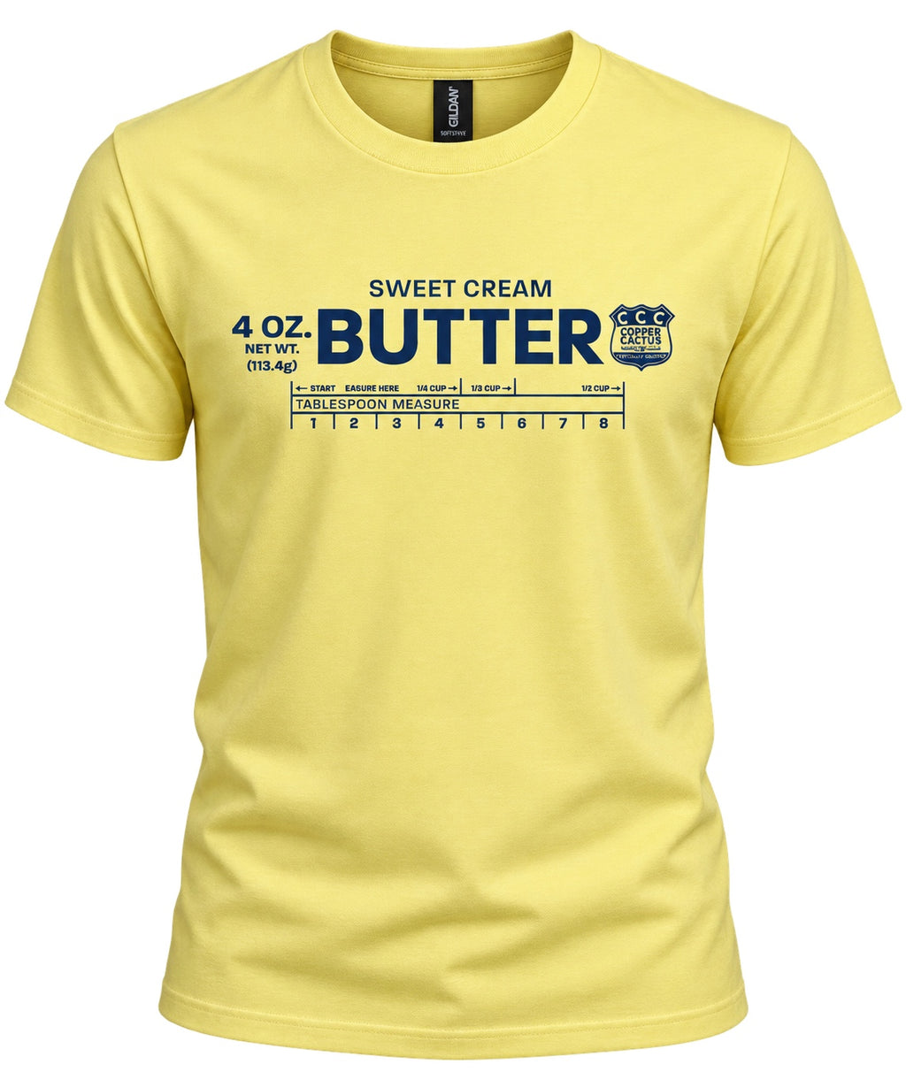 Yellow Gildan Softstyle T-shirt with Sweet Cream Butter graphic